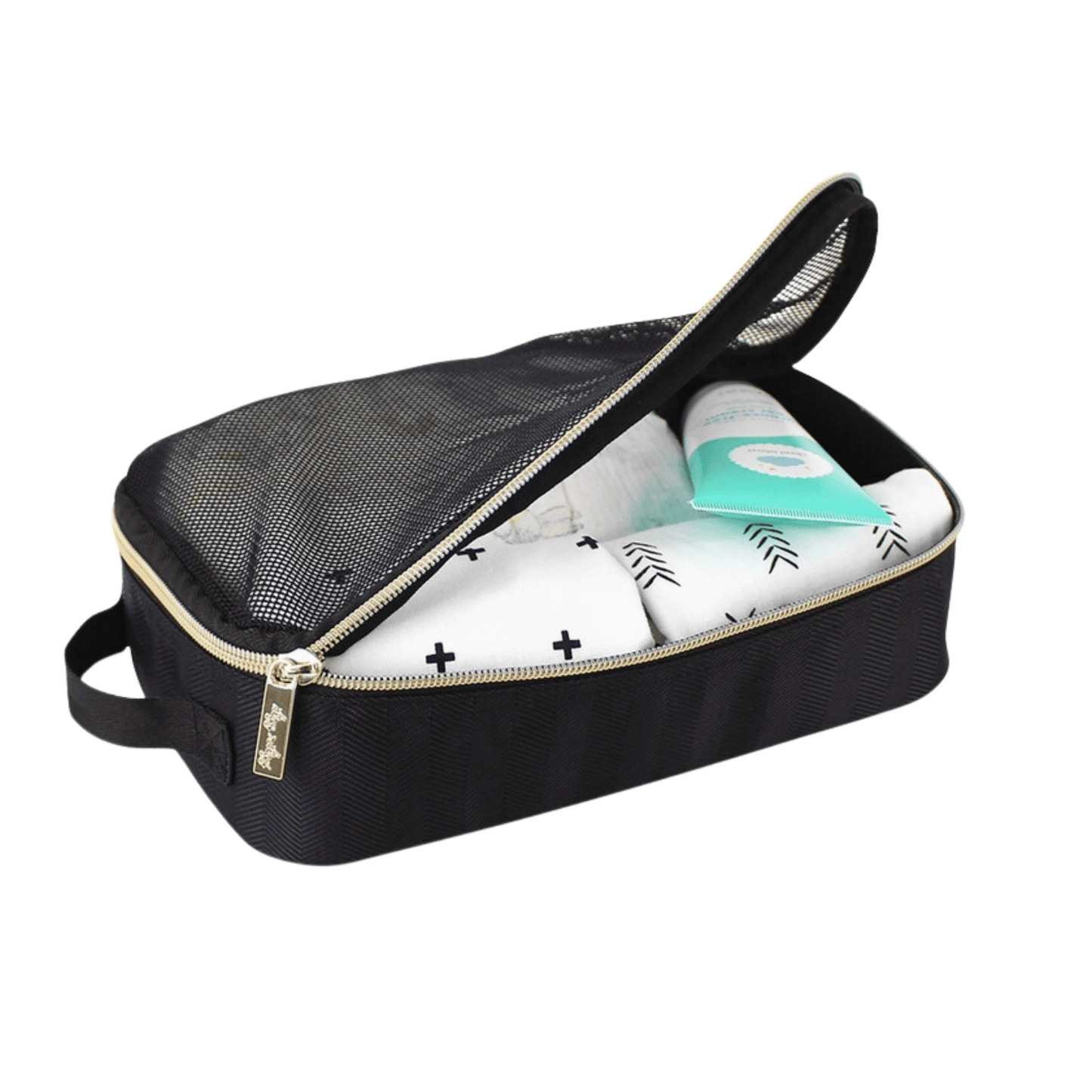 Itzy Ritzy Black and Gold Pack Like A Boss Packing Cubes & Travel Toiletries Bag
