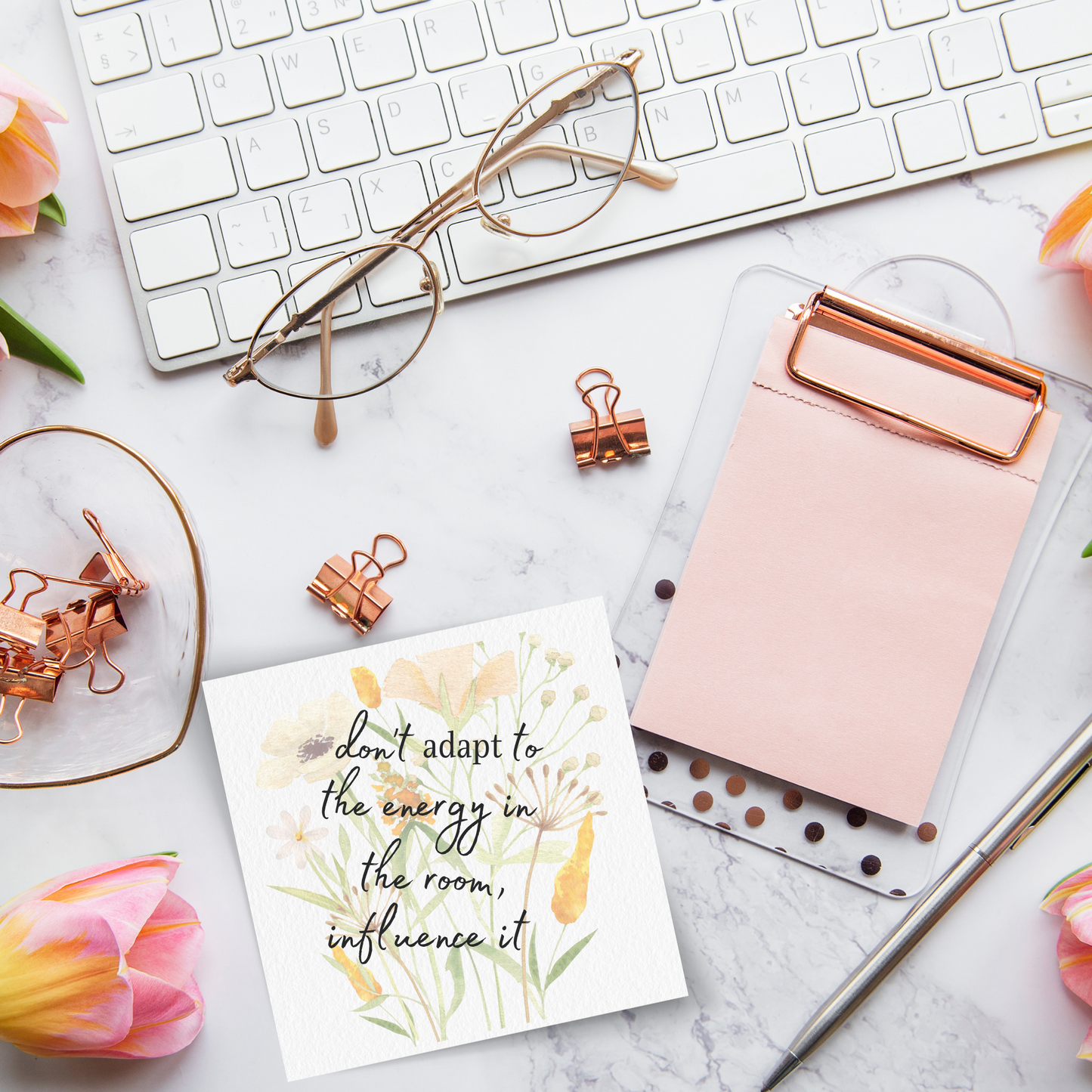 Self Care Affirmations for Women Wallpapers & Printables Bundle- Don't Adapt to Energy Yellow Watercolor Wildflower Affirmation