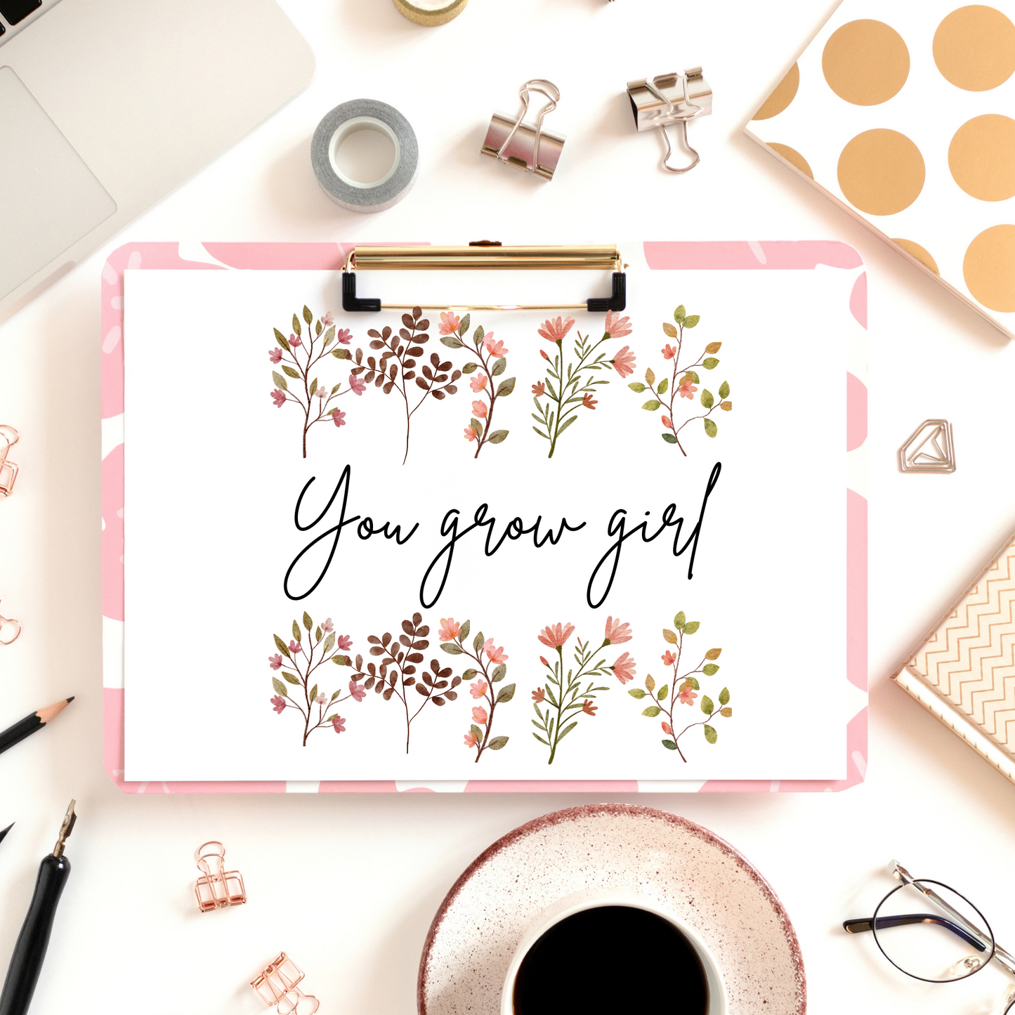 You Grow Girl Boho Wallpaper Laptop & Printable Affirmations for Women Bundle: Tuesday Morning Work Quote