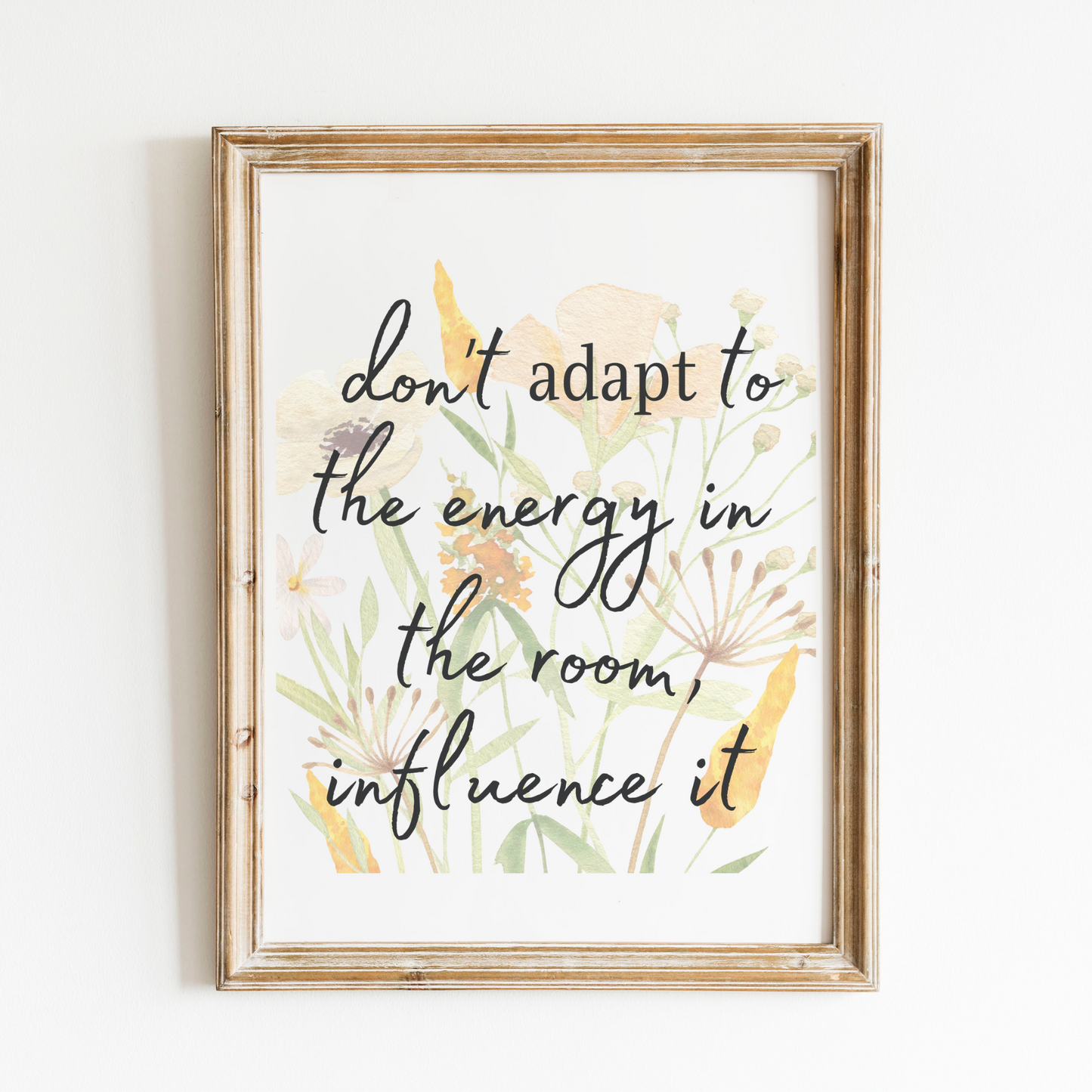 Self Care Affirmations for Women Wallpapers & Printables Bundle- Don't Adapt to Energy Yellow Watercolor Wildflower Affirmation
