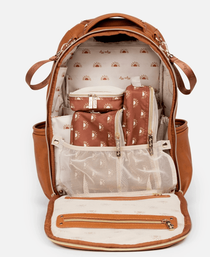Itzy Ritzy Diaper Bags Cognac Boss Plus Large Capacity Travel Luggage Backpack