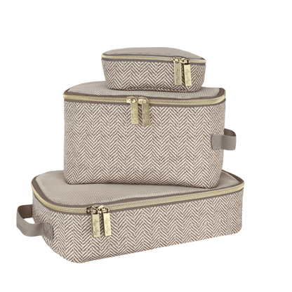 Itzy Ritzy Vanilla Latte Pack Like A Boss Packing Cubes & Travel Toiletries Bag