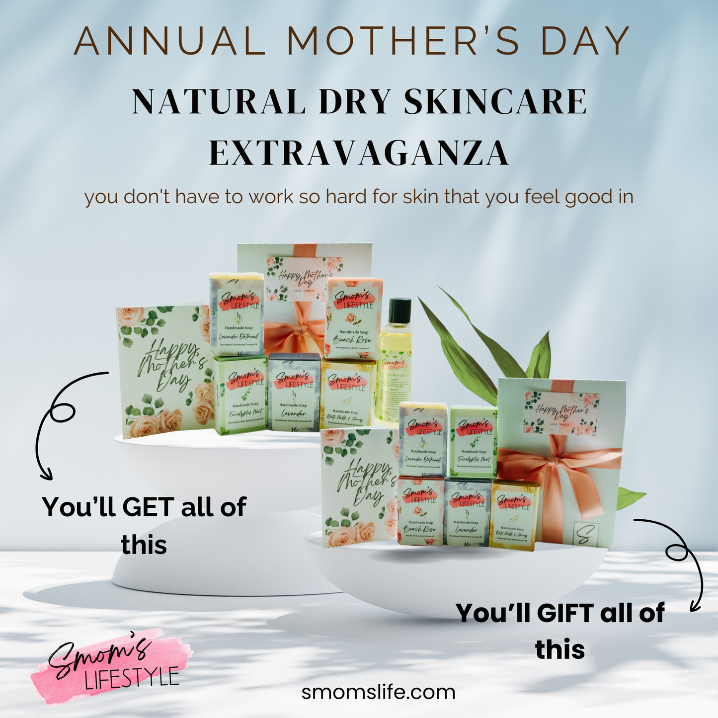 BOGO SALE| Mother's Day Gift Box Moisturizing Roses & Oats Skin Care Bundle| Dry Skin & Flaky Skin - 5 Pack