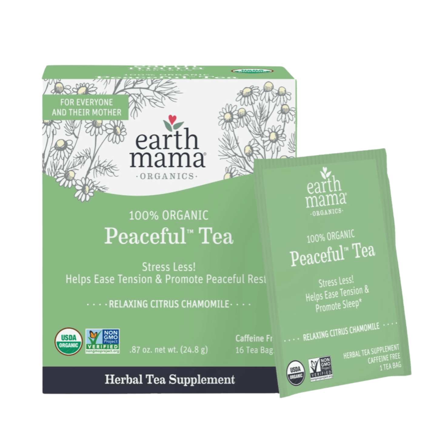 Earth Mama Organic Peaceful Tea | Calming, Relaxing Herbal Blend Safe for Pregnancy & Beyond, 16 Teabags Per Box